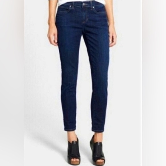 Eileen Fisher Organic Denim Skinny Jeans, Sz 4P, Petite, Dark Wash Stretch - Picture 1 of 10